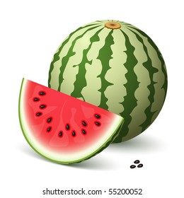 A delicious watermelon and a slice