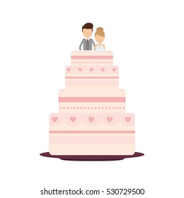 Delicious wedding cake with couple vector illustration design