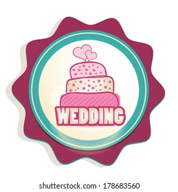 a delicious wedding cake within a colored round icon for wedding celebrations