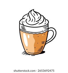 Delicious whipped cream coffee beautifully presented in an elegant glass cup