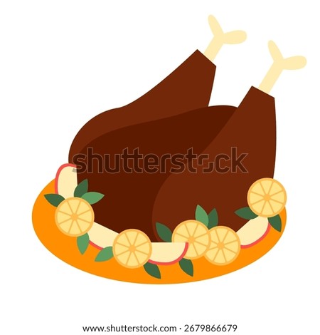 Delicious whole turkey set on a large platter. Thanksgiving dinner. Roasted turkey thanksgiving dinner dish