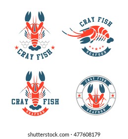 Delicious wild caught marine lobster or crayfish red symbol for seafood menu design element or fish shop label. Retro style