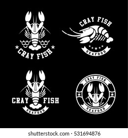 Delicious wild caught marine lobster or crayfish red symbol for seafood menu design element or fish shop label. Retro style