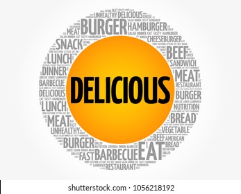 DELICIOUS word cloud collage, fast food concept background