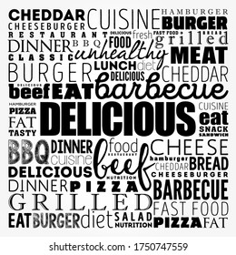 DELICIOUS Word Cloud Collage, Fast Food Concept Background