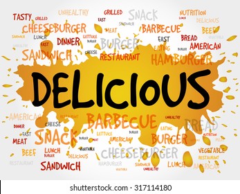 DELICIOUS word cloud, fast food concept