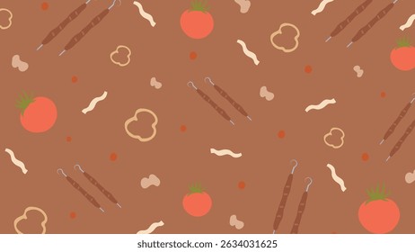 Delicious wraps, skewers, and chili peppers scattered on a cream base. Great for food branding, Middle Eastern menus, and culinary blogs.