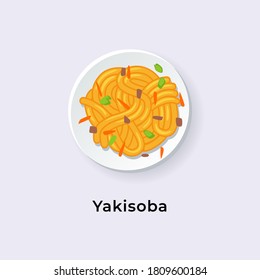 Delicious Yakisoba / Japanese Stir Fry Noodles vector illustration from top view