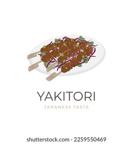 Delicious Yakitori Vector Illustration Logo With Vegetables Served On A Plate