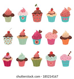 Delicious yummy cupcakes set A set of fifteen yummy cupcakes