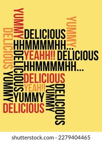 Delicious yummy text background poster pattern print clip art illustration vector for food business identity editable