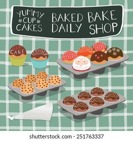 Delicious yummy vector cupcakes with sprinkles, chocolate chips, berries