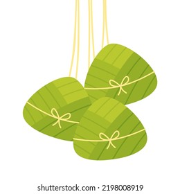 Delicious zongzi on white background. Duanwu Festival, date and wine's name written in Chinese calligraphy. Delicious zongzi icon.