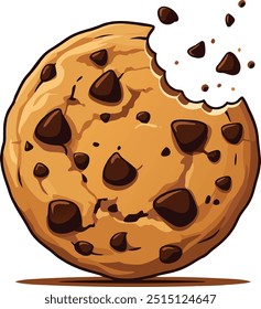 A delicious-looking chocolate chip cookie  vector illustration with a bite taken out of it, emphasizing its irresistible appeal 