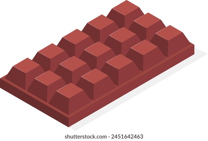 A delicious-looking, single isometric chocolate bar in a rich brown color on a clean white background.
