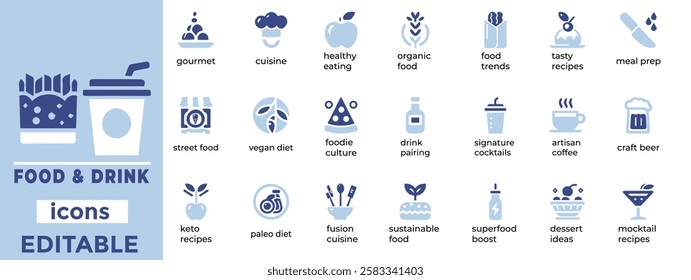 Deliciously designed Food and Drink vector icons editable, vibrant, and perfect for menus, branding, or digital projects