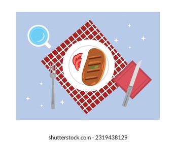 A deliciously flavoured western meal of grilled steak with sliced tomatoes and pasrley topping,a dish from the olden days that many still enjoy today.