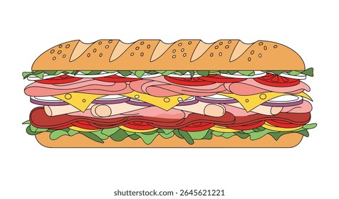 Deliciously Layered Submarine Sandwich Packed With Savory Ingredients