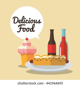 Delicius food. ice cream and hot dog. graphic vector