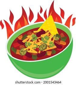 Delicous fire loaded chili con carne bowl cheese mexican  illustration vector cartoon svg