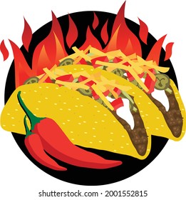 Delicous tasty spicy hot beef taco illustration vector cartoon