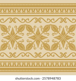 Delight Ancient Gold Star Florals Scroll Elaborate Ornament Curly Wine Design Seamless Pattern on Pale Yellow Background Timeless Wealth Baroque Style for Border Scarf Fabrics Jacquard Embroidery Silk