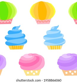 delight colorful cupcake seamless pattern, vector illustration