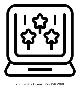 Delight laptop icon outline vector. Happy person. People fun