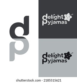 Delight Pajama Fashion Sleeping Wear Brand With Dp Logo In Black And White Logo