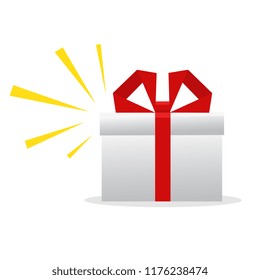 Delight present. Surprise concept. Gift box, birthday package. Vector illustration