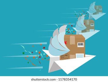 Delight present. Surprise concept. Gift box, birthday package. Vector illustration