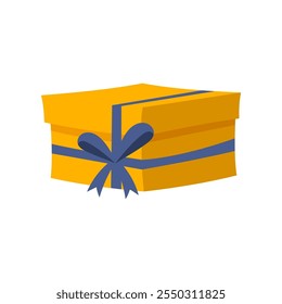 Delight present, surprise yellow gift box, birthday celebration, special give away package, loyalty program reward, wonder gif, vector icon, flat illustration