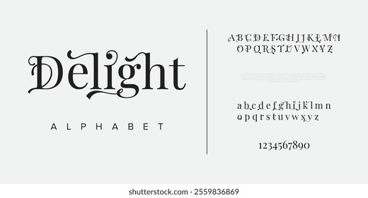 Delight typography beauty fashion elegant minimalist serif italic fonts decorative wedding vintage retro logos. Minimal luxury font alphabet logo. Vector illustration