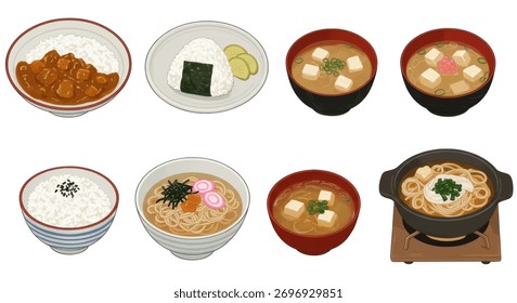 Delight in a visually appealing spread of authentic Japanese dishes, perfect for menus, blogs, or culinary promotions. Evokes warmth and satisfaction.