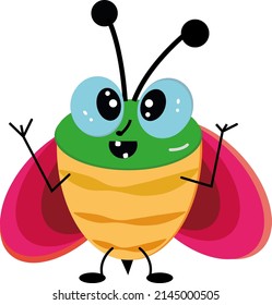 Delighted bug, illustration, vector on a white background.