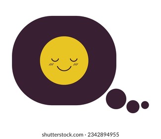 Delighted emoji in thought bubble flat line color isolated vector icon. Happy emoticon thinking. Editable clip art element on white background. Simple outline cartoon spot illustration for web design