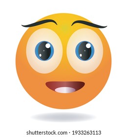 Delighted Emoji. Yellow Funny Face. Round Character With Big Eyes. Delight Cartoon Human Emotion. 