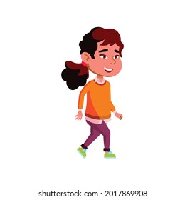 delighted young lady walking slowly on path cartoon vector. delighted young lady walking slowly on path character. isolated flat cartoon illustration