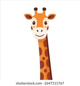 Um delicioso e adorável desenho animado vetor ilustração de uma amigável girafa cabeça e pescoço com uma expressão sorridente. Perfeito para representar a vida selvagem do safári, desenhos das crianças.