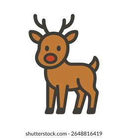A delightful and adorable cartoon vector illustration of a reindeer with a red nose and antlers. Perfect for conveying themes of Christmas, holidays, winter celebrations, and festive animal fun.