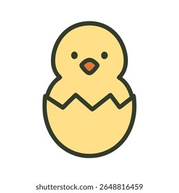 Uma ilustração de vetor de desenhos animados encantadora e adorável de um filhote emergindo de uma casca de ovo rachada, simbolizando nova vida, começos e primavera. Perfeito para designs de Páscoa, conteúdo infantil.