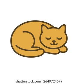 A delightful and adorable flat design vector illustration of a cat peacefully sleeping curled up. Perfect for conveying themes of rest, relaxation, pets, and a cozy atmosphere. Ideal for animal.