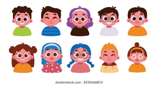 A delightful array of children's faces with diverse expressions and hairstyles, perfect for child-centric projects.