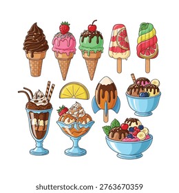 A delightful assortment of colorful and creatively designed ice cream treats and desserts