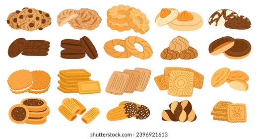 Una Deliciosa Variedad De Galletas, Una Tentadora Mezcla De Sabores Y Formas, Espera Indulgencia En Una Plata Festiva, Prometiendo Un Trato Dulce Para Cada Descanso. Ilustración del vector de dibujos animados