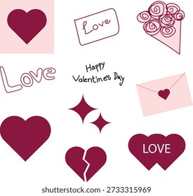 Eine herrliche Auswahl an hellrosa und maroon Valentinstag Elemente, perfekt für den Ausdruck von Liebe und Zuneigung.