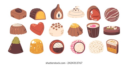 Delightful Assortment Of Premium Chocolate Candies. Exquisite Set Features A Rich Blend Of Flavors And Textures
