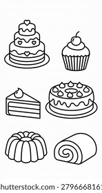 A delightful assortment of six different types of desserts including cakes, cupcakes, and pastries.