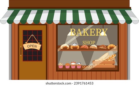 A delightful bakery shop with an inviting open wooden sign