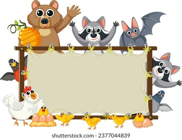 A delightful banner featuring adorable animals surrounding a canvas frame